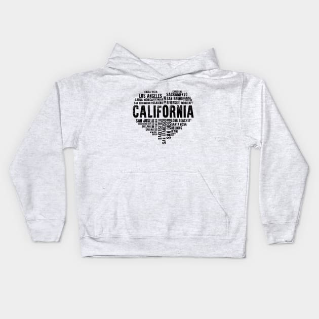 Retro California Heart Love LA San Francisco San Diego San Bernardino San Jose Santa Monica Kids Hoodie by BoogieCreates